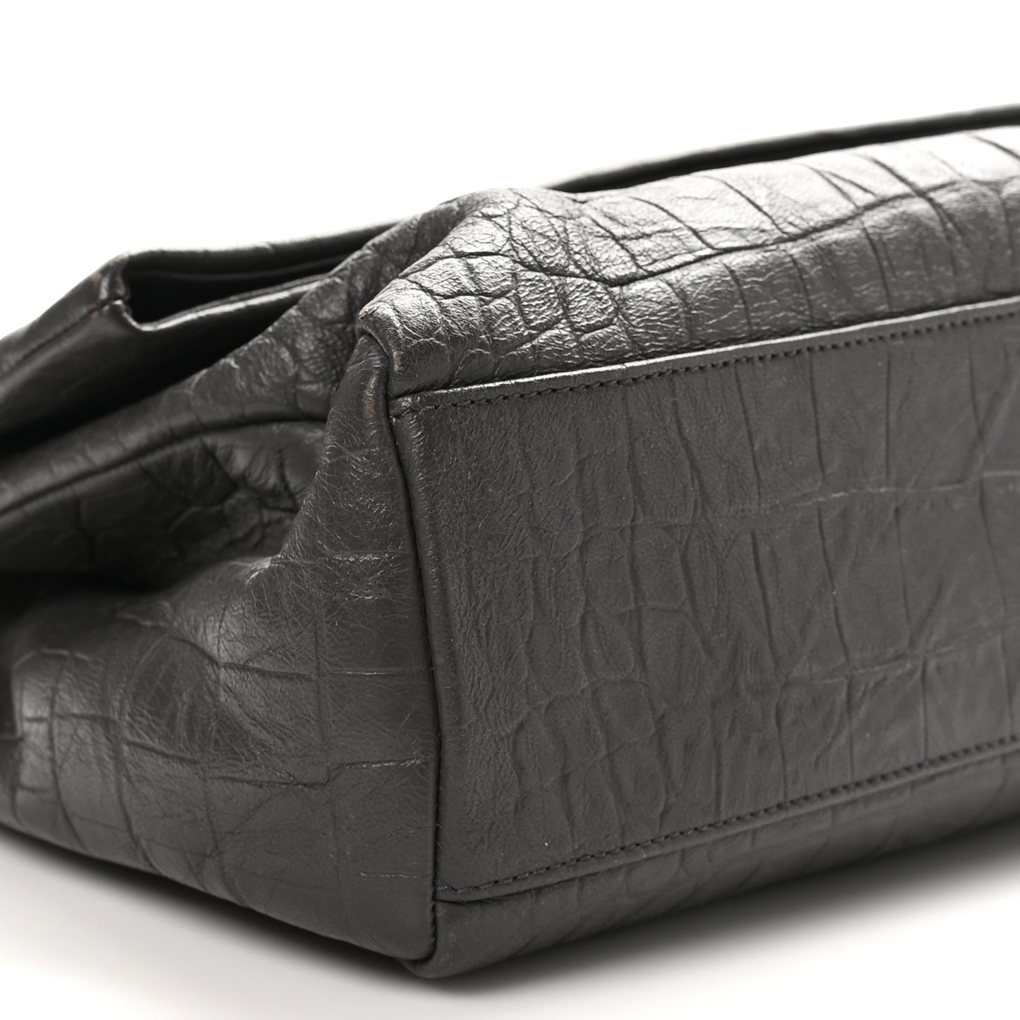 Calfskin Crocodile Embossed Medium West Hollywood Monogram Fold-Over Grey