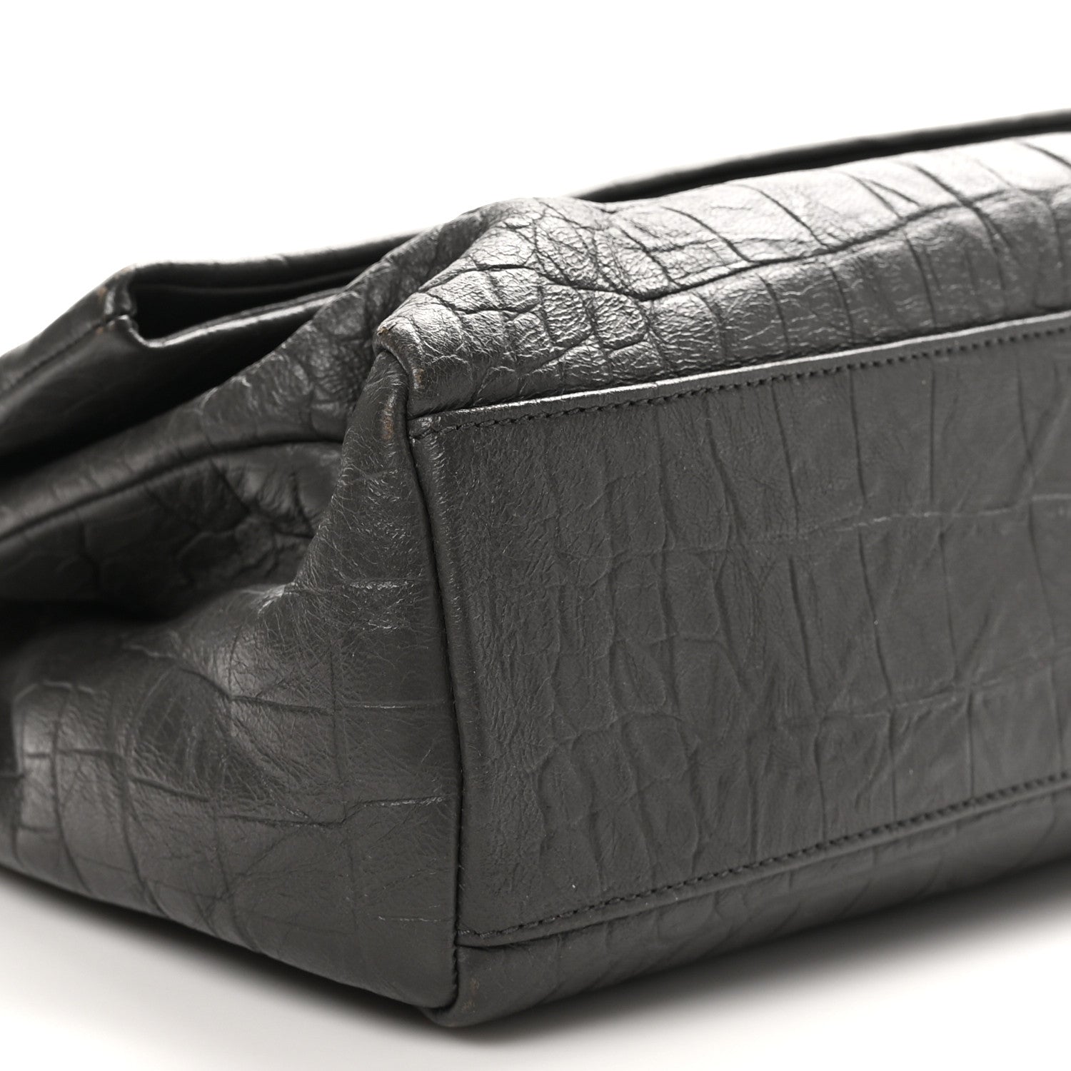 Saint Laurent Calfskin Crocodile Embossed Medium West Hollywood Monogram Fold-Over Grey 10 of 11