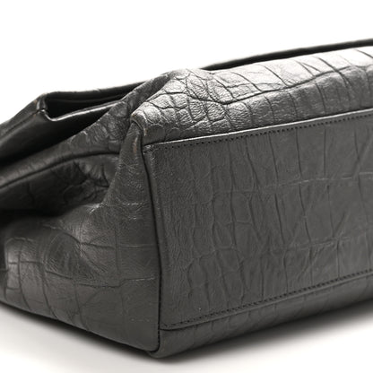Saint Laurent Calfskin Crocodile Embossed Medium West Hollywood Monogram Fold-Over Grey 10 of 11
