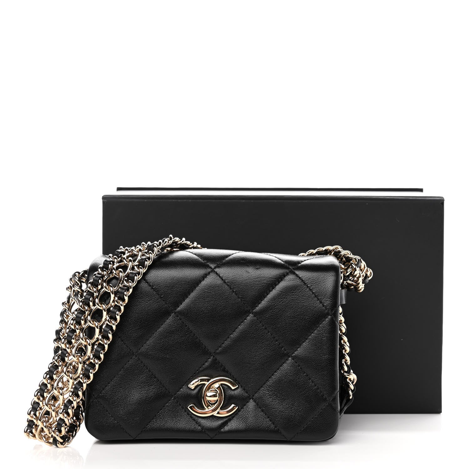Chanel Lambskin Quilted Mini Chain Rows Flap Black 12 of 12