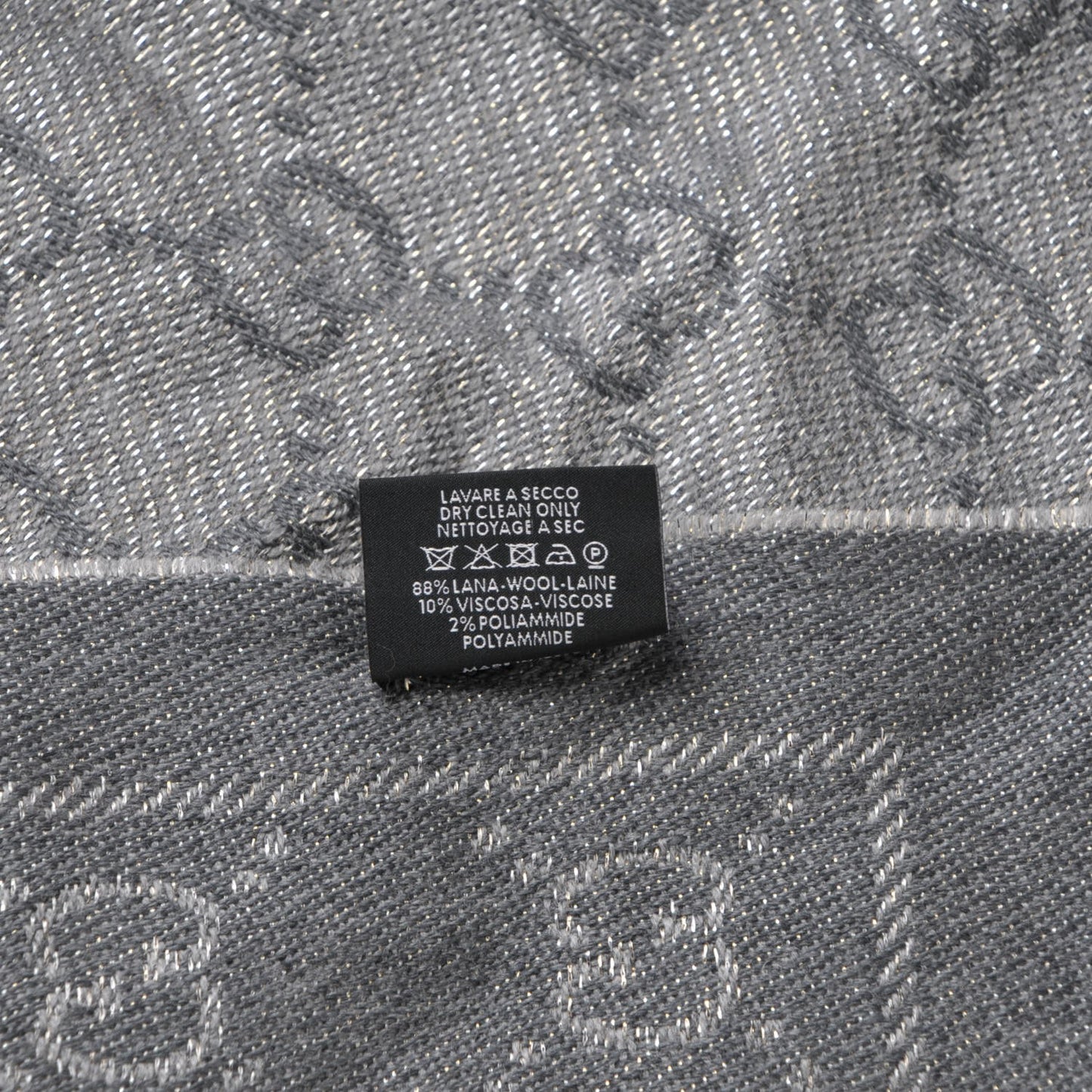 Wool Monogram Fringe Scarf Grey