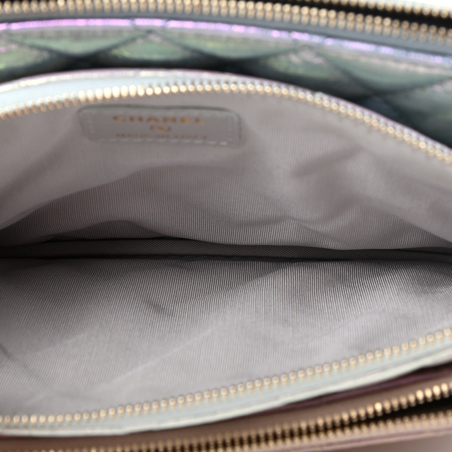 Iridescent Crumpled Calfskin Trio Cosmetic Case Blue Pink Ivory
