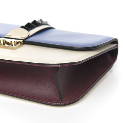 Valentino Garavani Vitello Tri-Color Medium Glam Lock Rockstud Flap Blue White Burgundy 7 of 8
