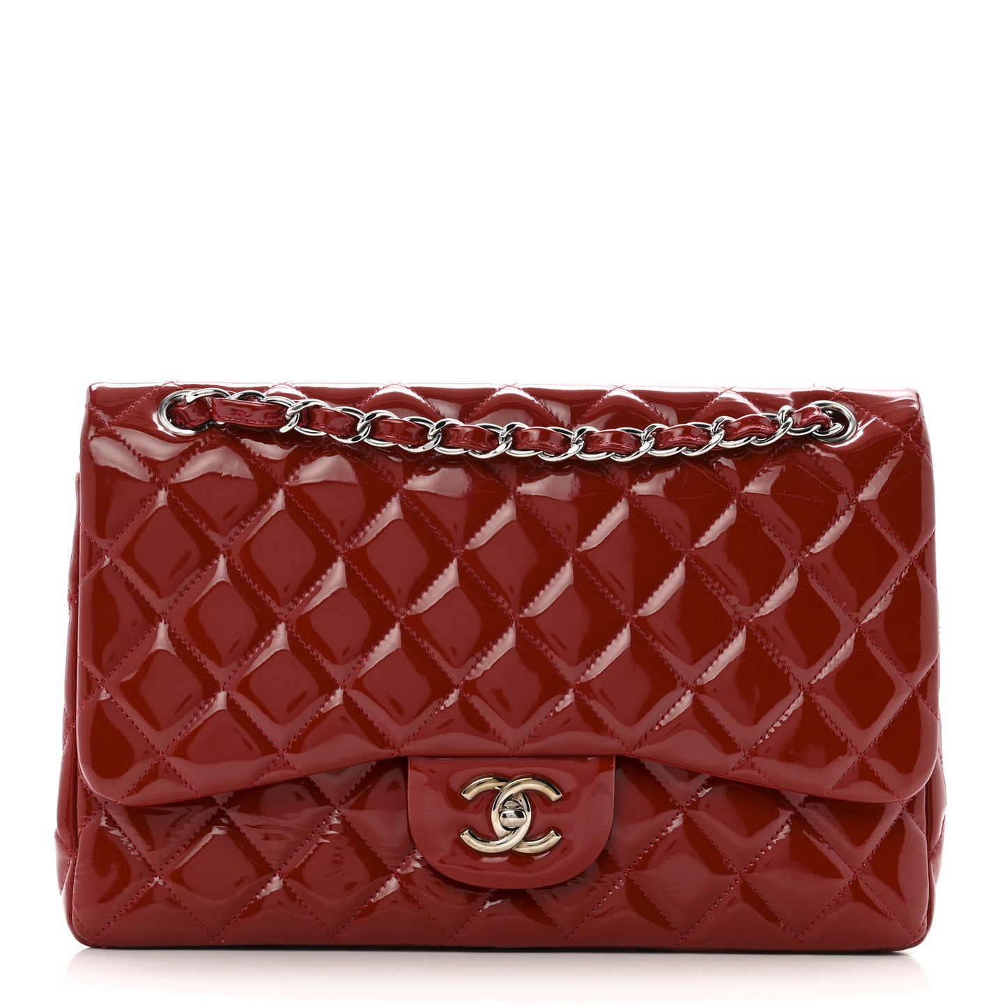 Patent Quilted Jumbo Double Flap Dark Red