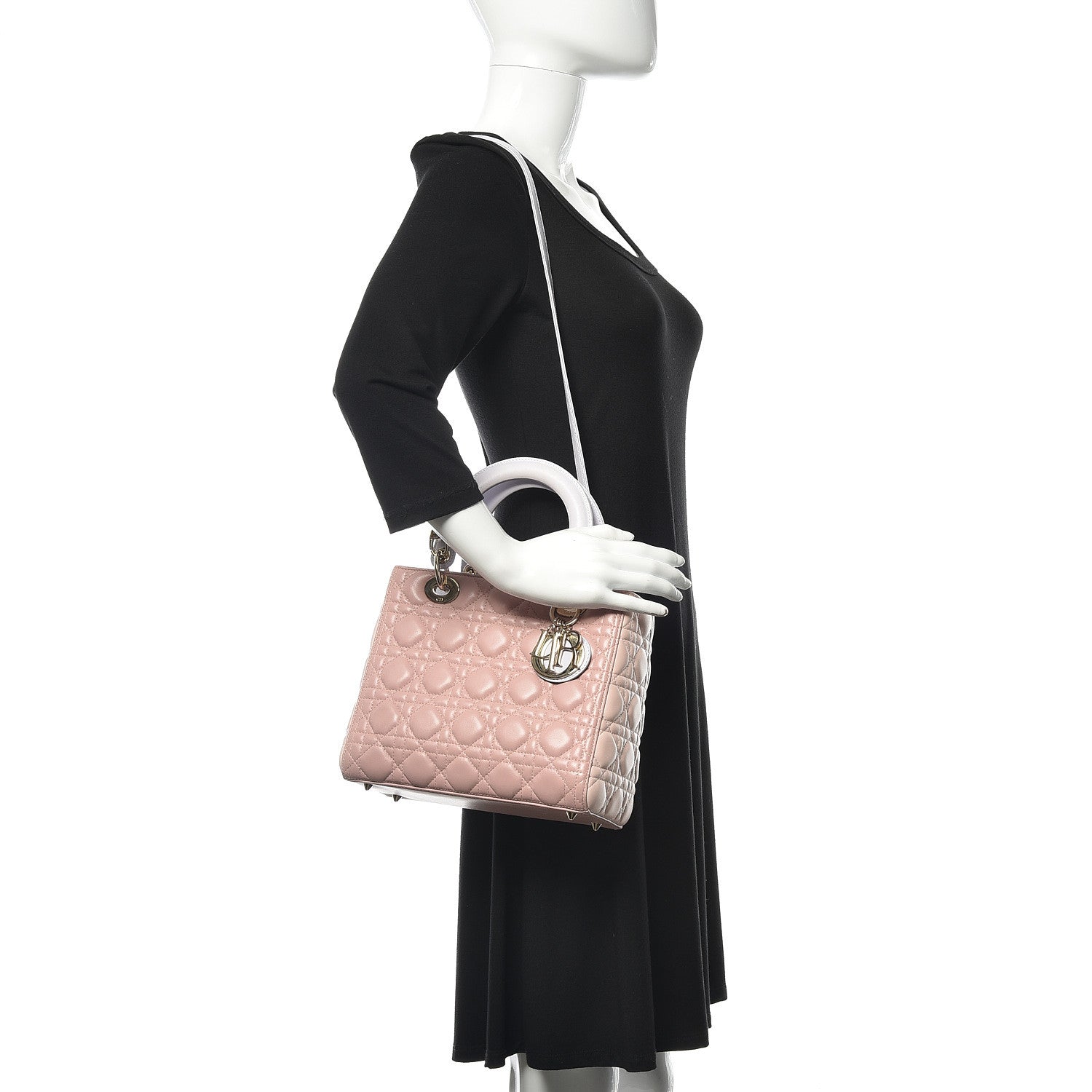 Christian Dior Lambskin Cannage Medium Tri-Color Lady Dior Rose Pale 2 of 14