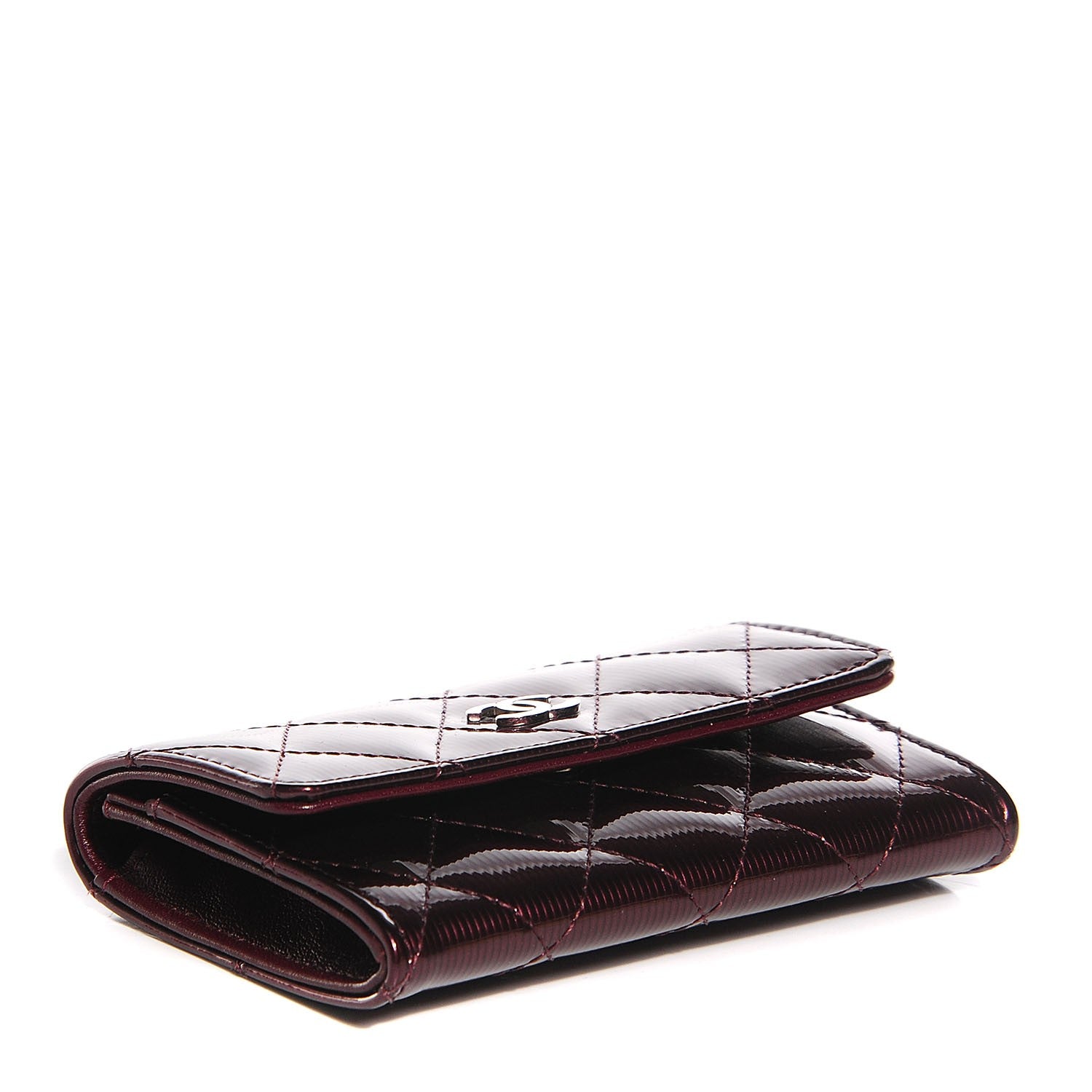 Chanel Striated Patent Quilted Card Holder Burgundy 4 of 9