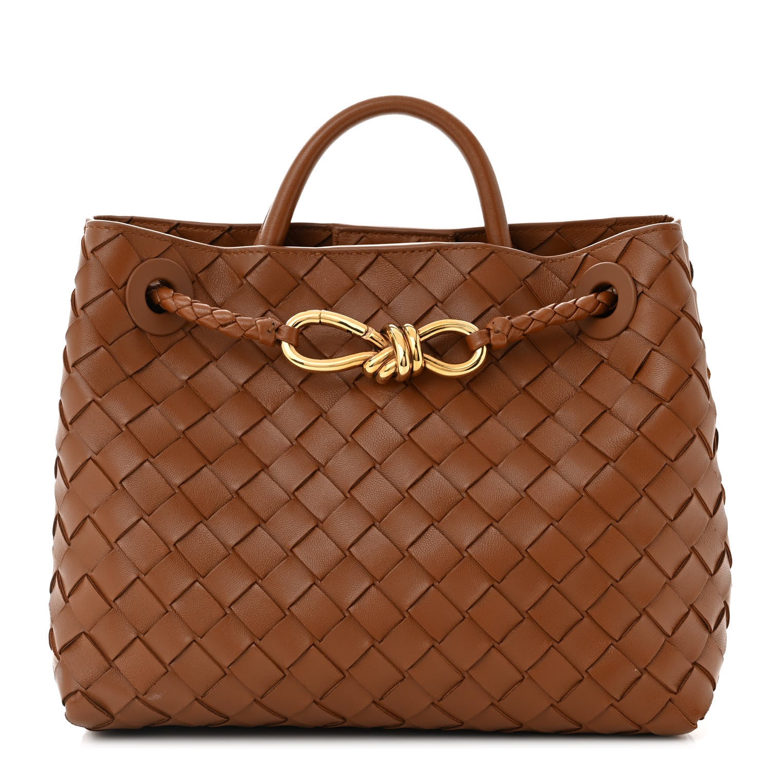 Bottega Venetaブラウン　レザー バッグ Bottega Veneta Nappa Intrecciato Small Andiamo Shoulder Bag Cognac