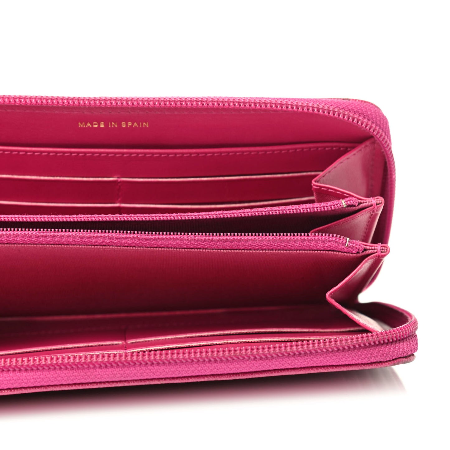 Caviar Quilted Large Boy Zip Around Wallet Fuchsia