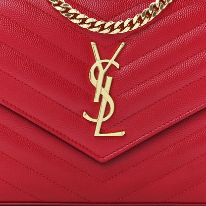 Saint Laurent Grain De Poudre Matelasse Chevron Monogram Chain Wallet Red 7 of 11