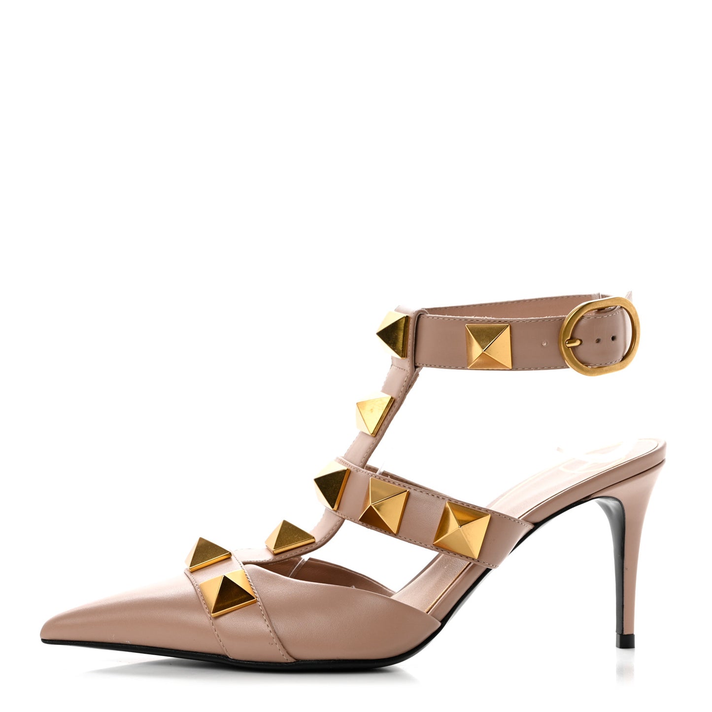 Calfskin Roman Stud Ankle Strap 80mm Pumps 37.5 Rose Cannelle