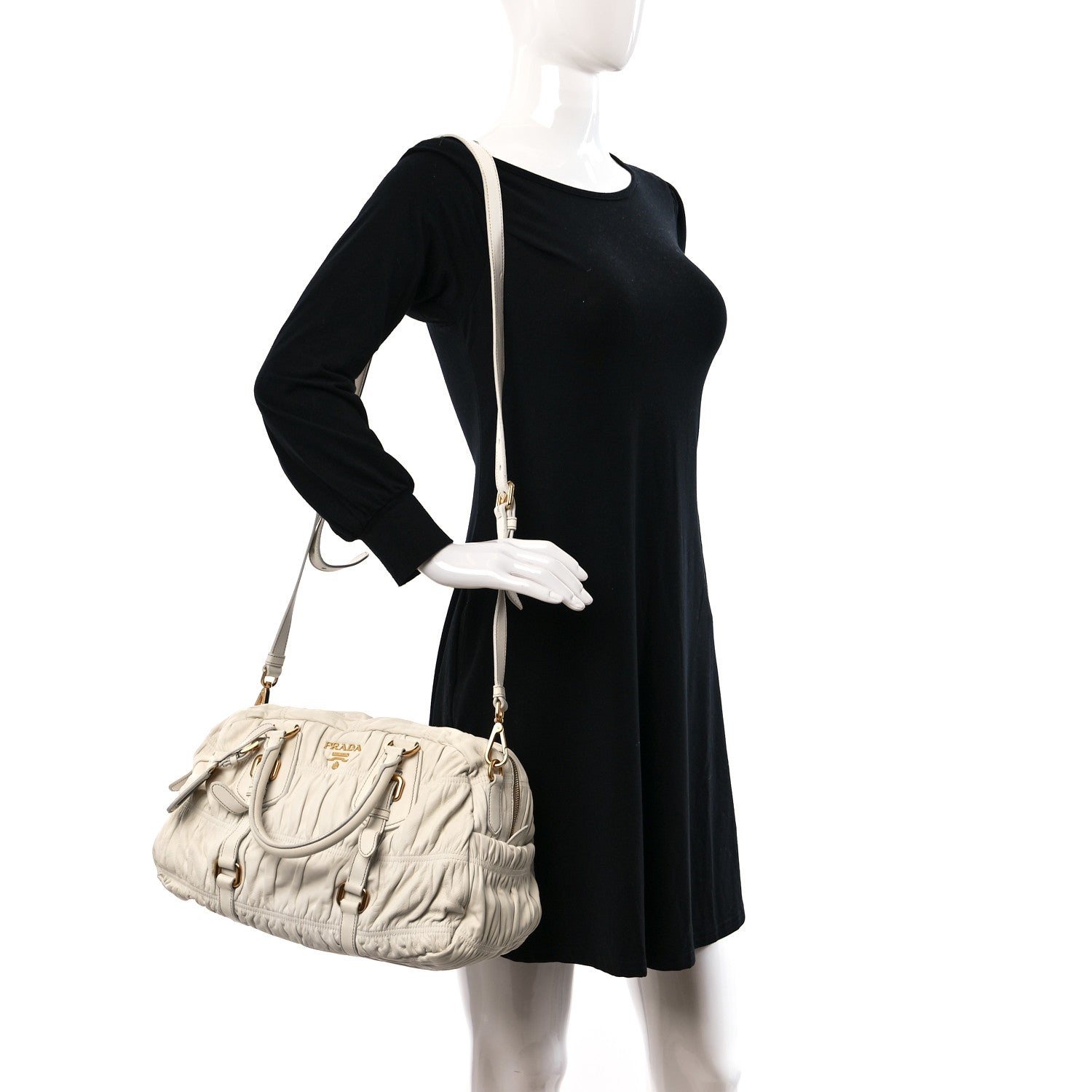 Prada Nappa Gaufre Buckle Bowler Bianco 2 of 11