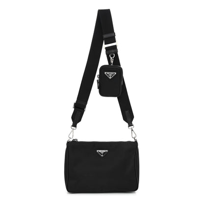 Prada Tessuto Nylon Saffiano Pocket Zippered Shoulder Bag Black 1 of 12