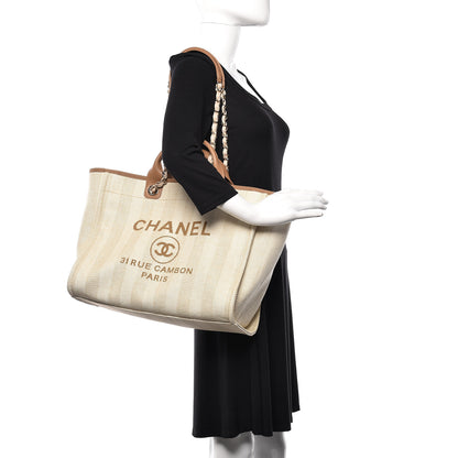 Chanel Straw Raffia Calfskin Striped Large Deauville Tote Beige 2 of 11