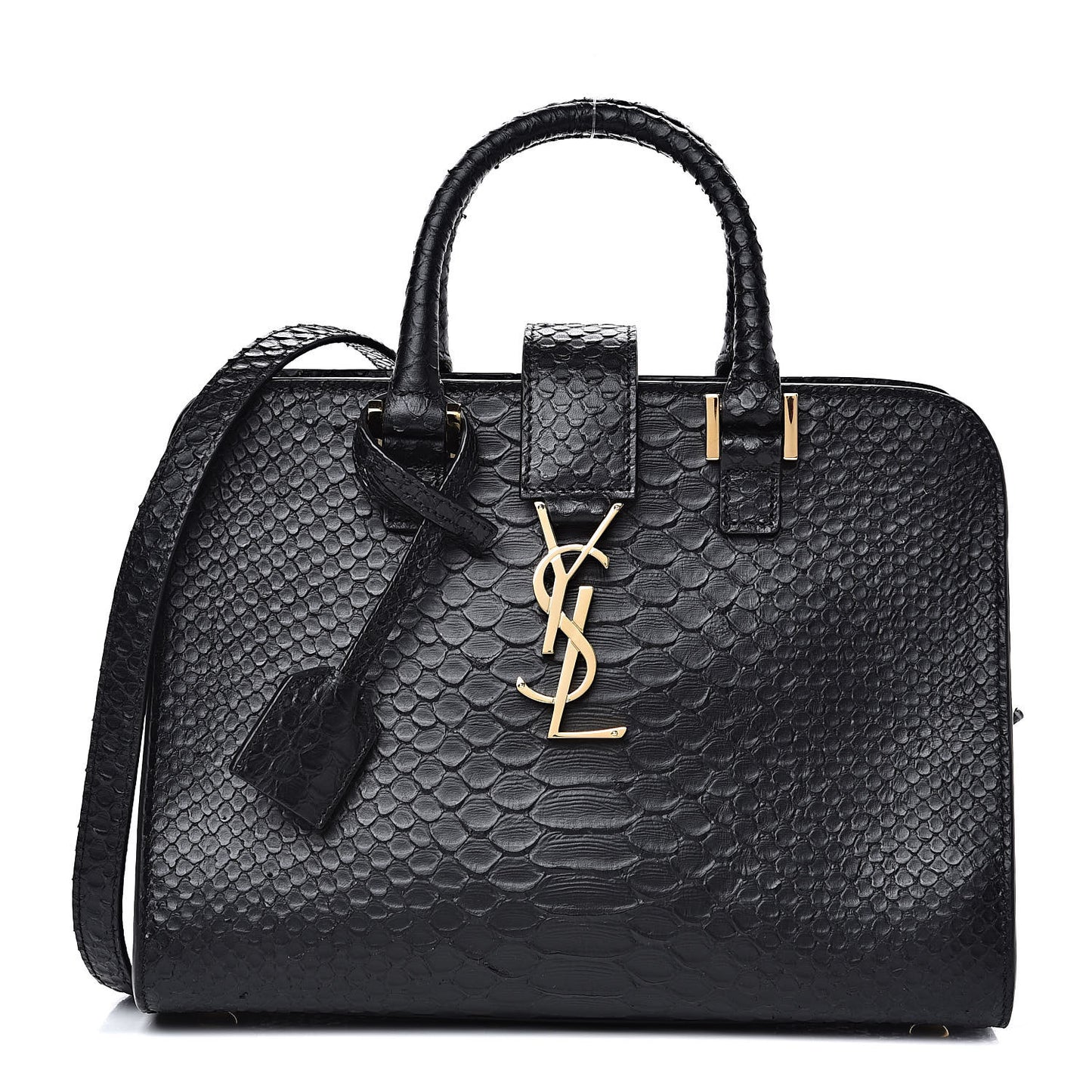 Python Calfskin Embossed Monogram Baby Cabas Black