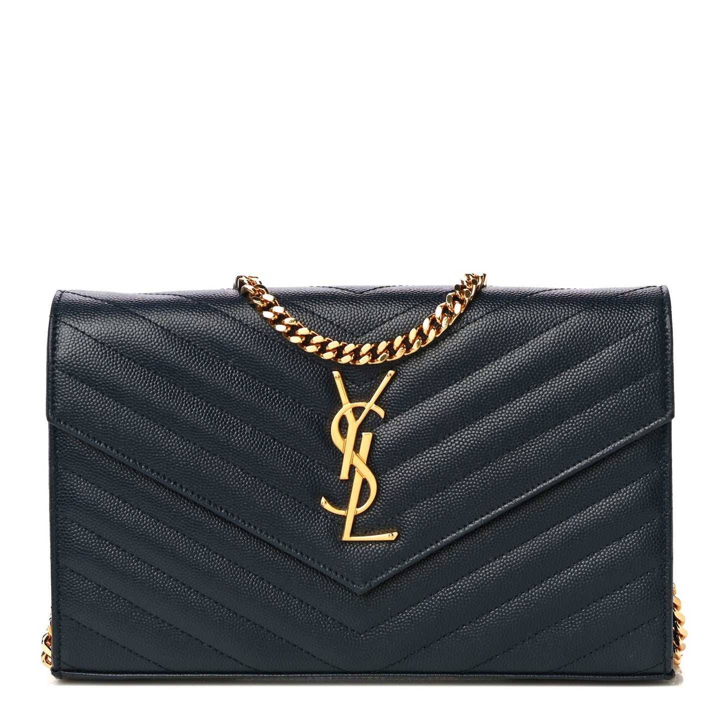 Grain De Poudre Matelasse Chevron Monogram Chain Wallet Deep Marine