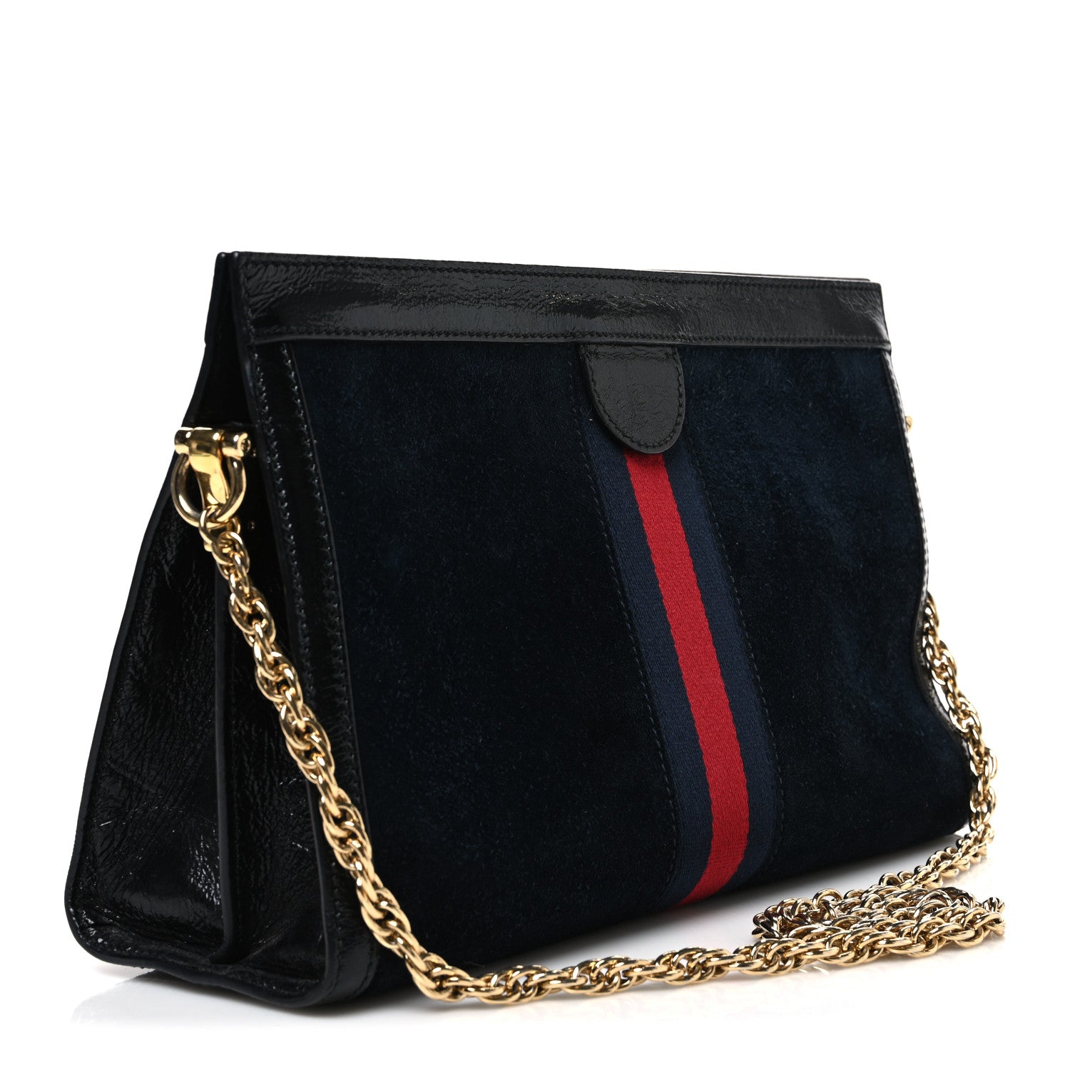 Gucci Suede Patent Web Dragon Embroidered Medium Ophidia Chain Shoulder Bag Blue Multicolor Black 3 of 11