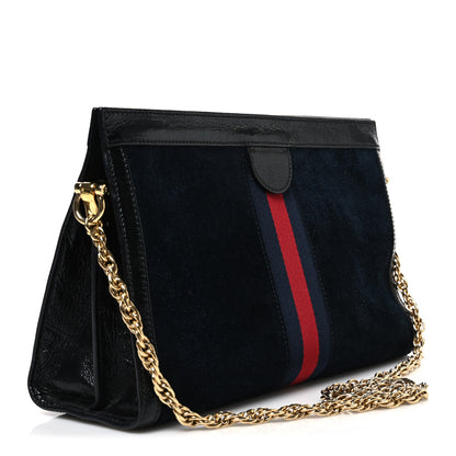 Gucci Suede Patent Web Dragon Embroidered Medium Ophidia Chain Shoulder Bag Blue Multicolor Black 3 of 11