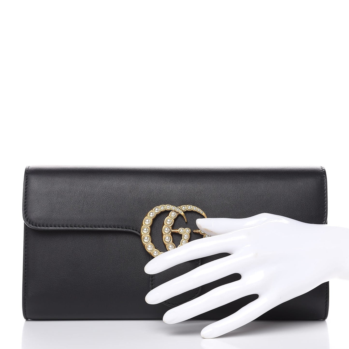 Calfskin Pearly GG Marmont Clutch Black