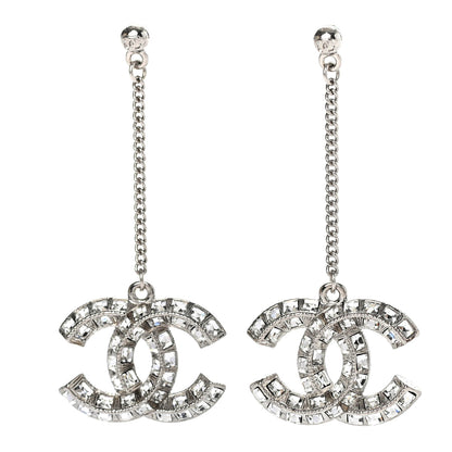 Chanel Baguette Crystal CC Drop Earrings Silver 1 of 4