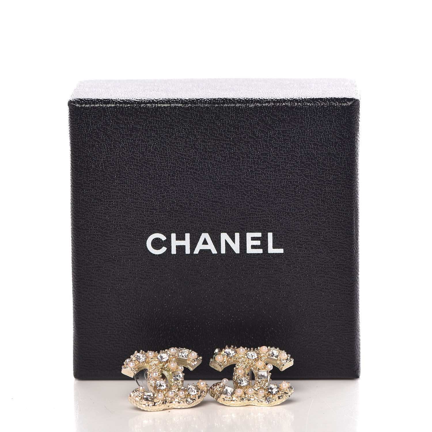 Chanel Pearl Crystal Baguette CC Earrings Gold 5 of 5