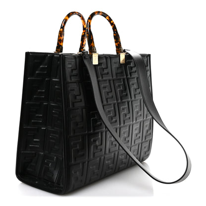Fendi Vitello Plexiglass FF Embossed Medium Fendi Sunshine Shopper Tote Black 2 of 9