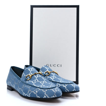 Gucci Canvas Lame GG Monogram Horsebit Womens Jordaan Loafers 39 Blue Silver Cornflower Blue 8 of 8