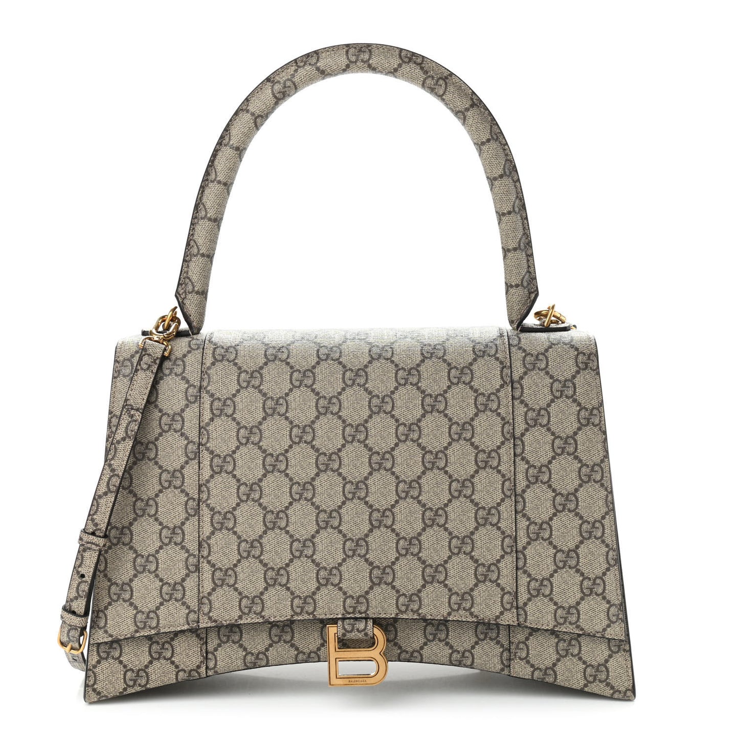 X GUCCI GG Supreme Monogram Medium Hourglass Top Handle Bag Beige Ebony