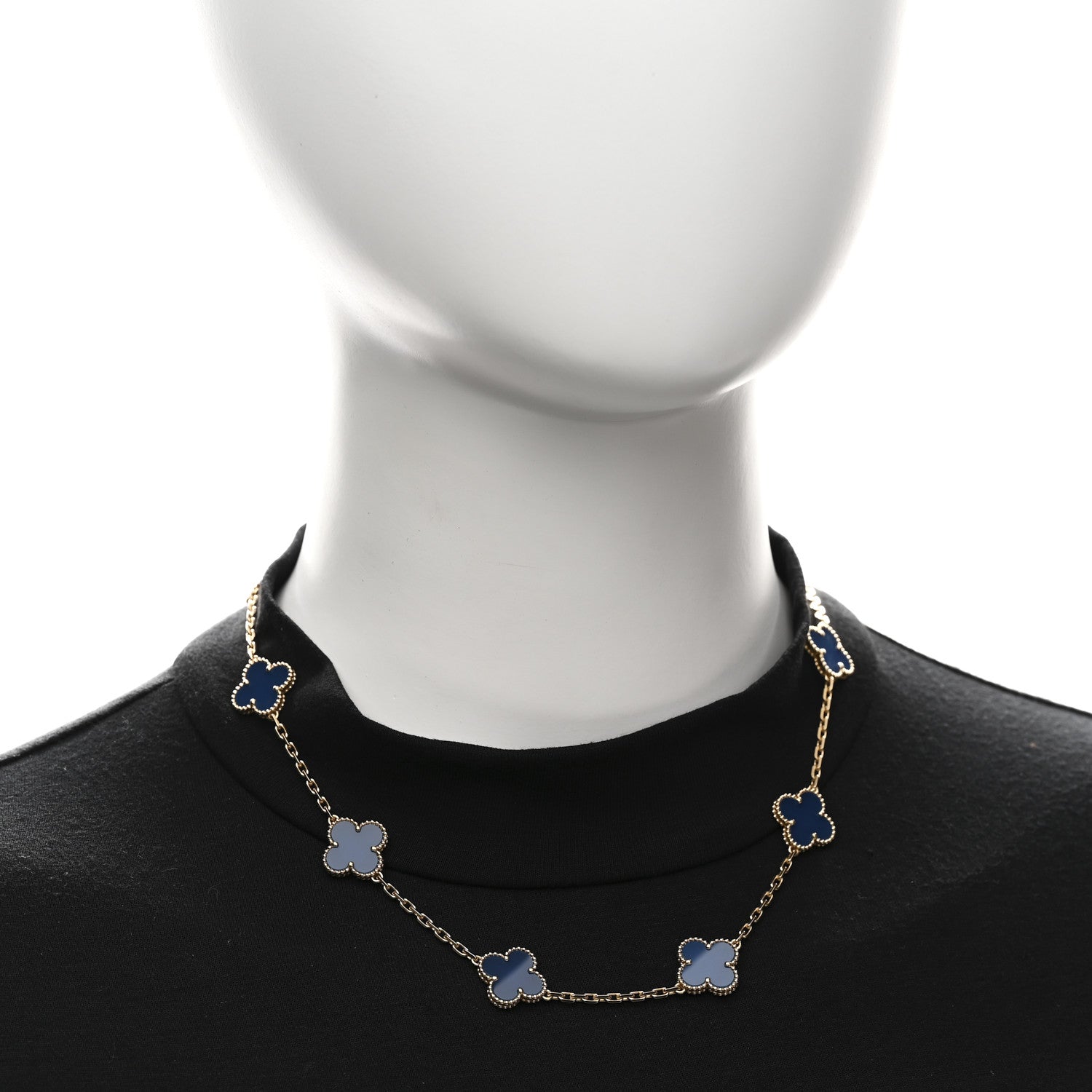 Van Cleef & Arpels 18K Yellow Gold Blue Agate 10 Motifs Vintage Alhambra Necklace 2 of 5