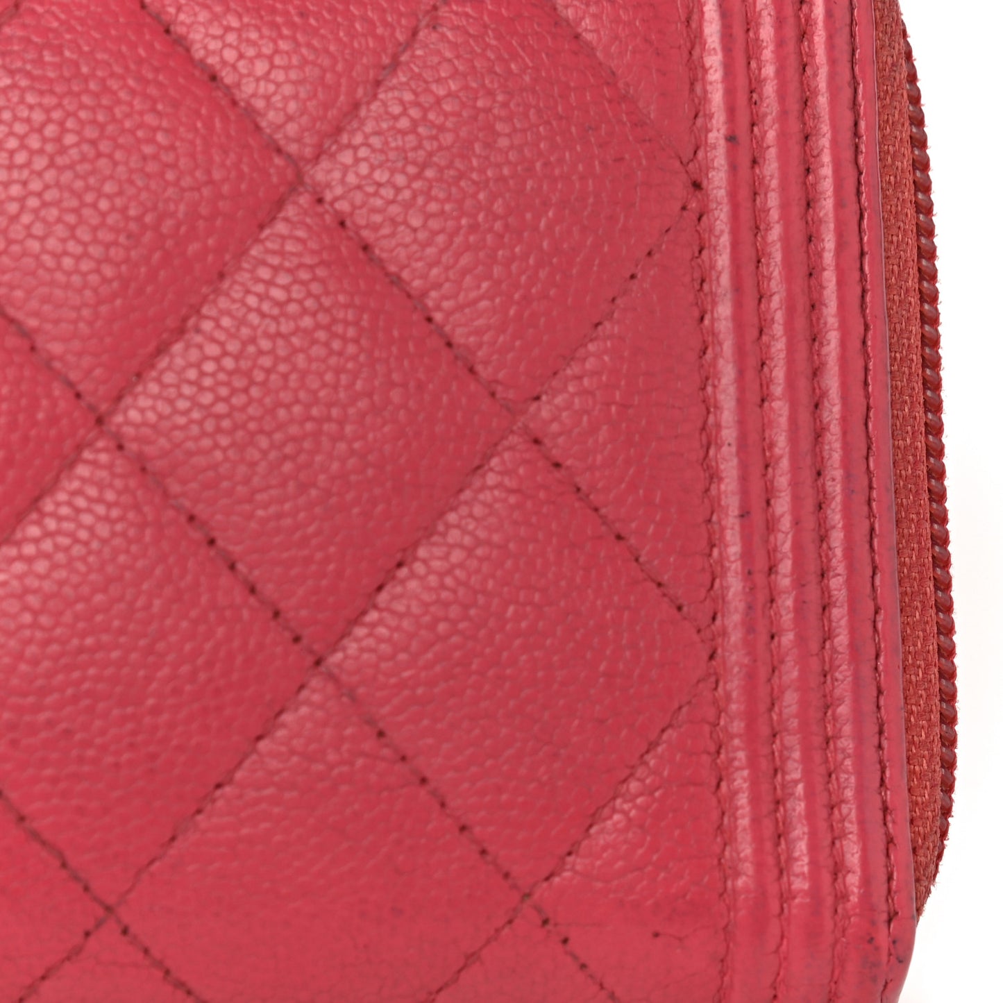 Caviar Quilted Large Boy Zip Around Wallet Coral