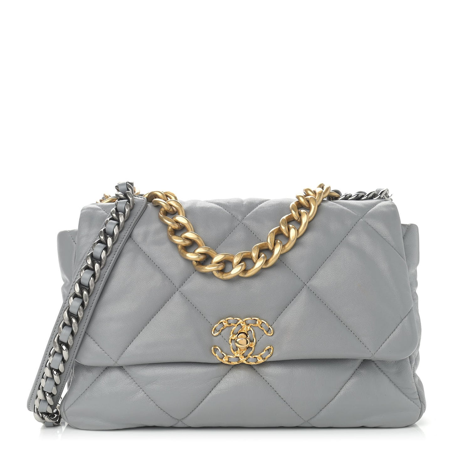 Lambskin Quilted Large Chanel 19 Flap Grey