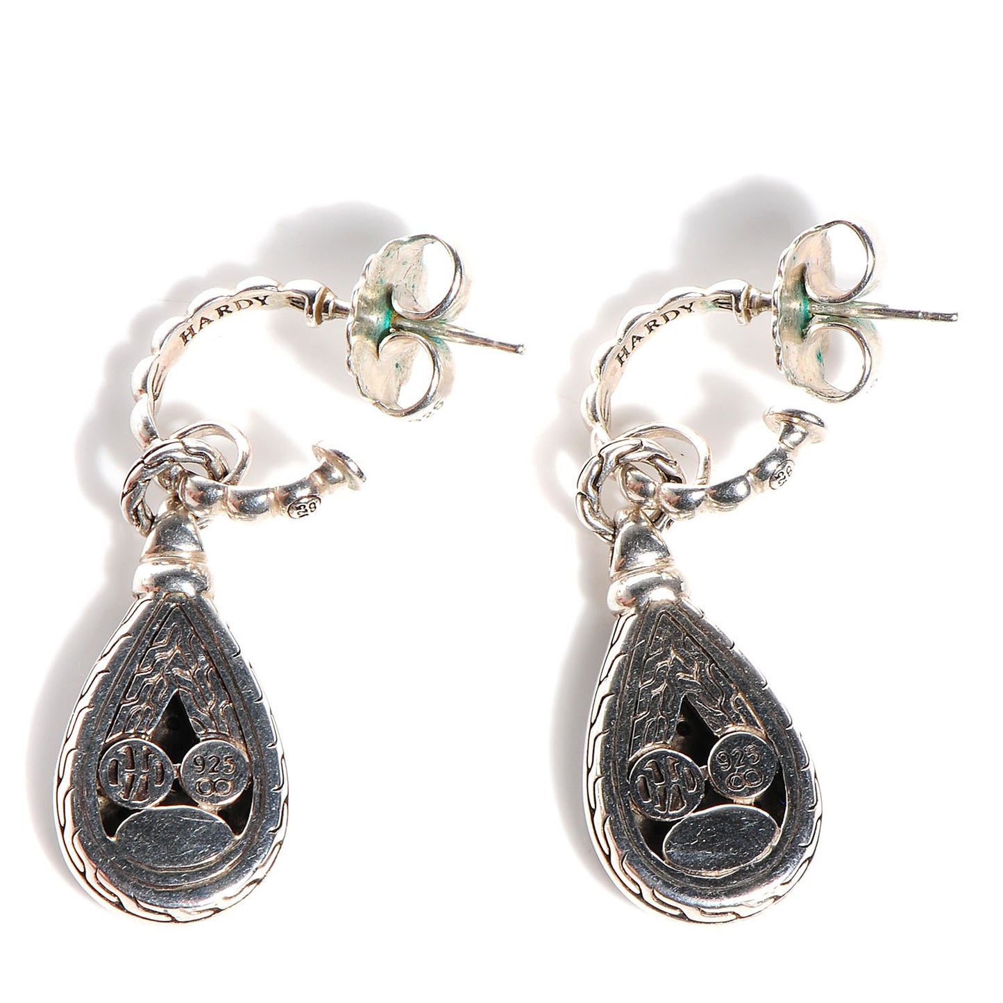 Sterling Silver Black Sapphire Kali Lava Pave Drop Earrings