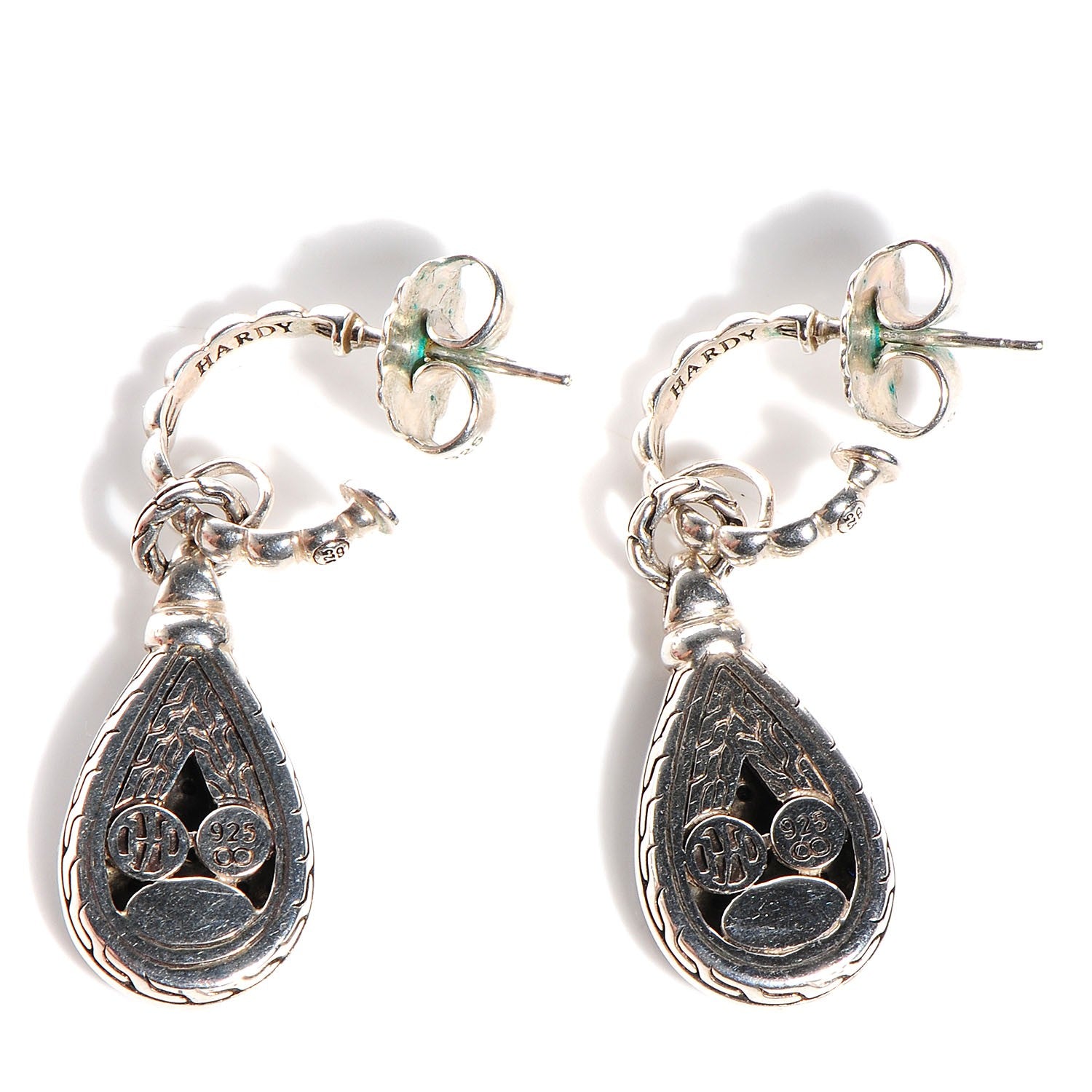 John Hardy Sterling Silver Black Sapphire Kali Lava Pave Drop Earrings 2 of 3