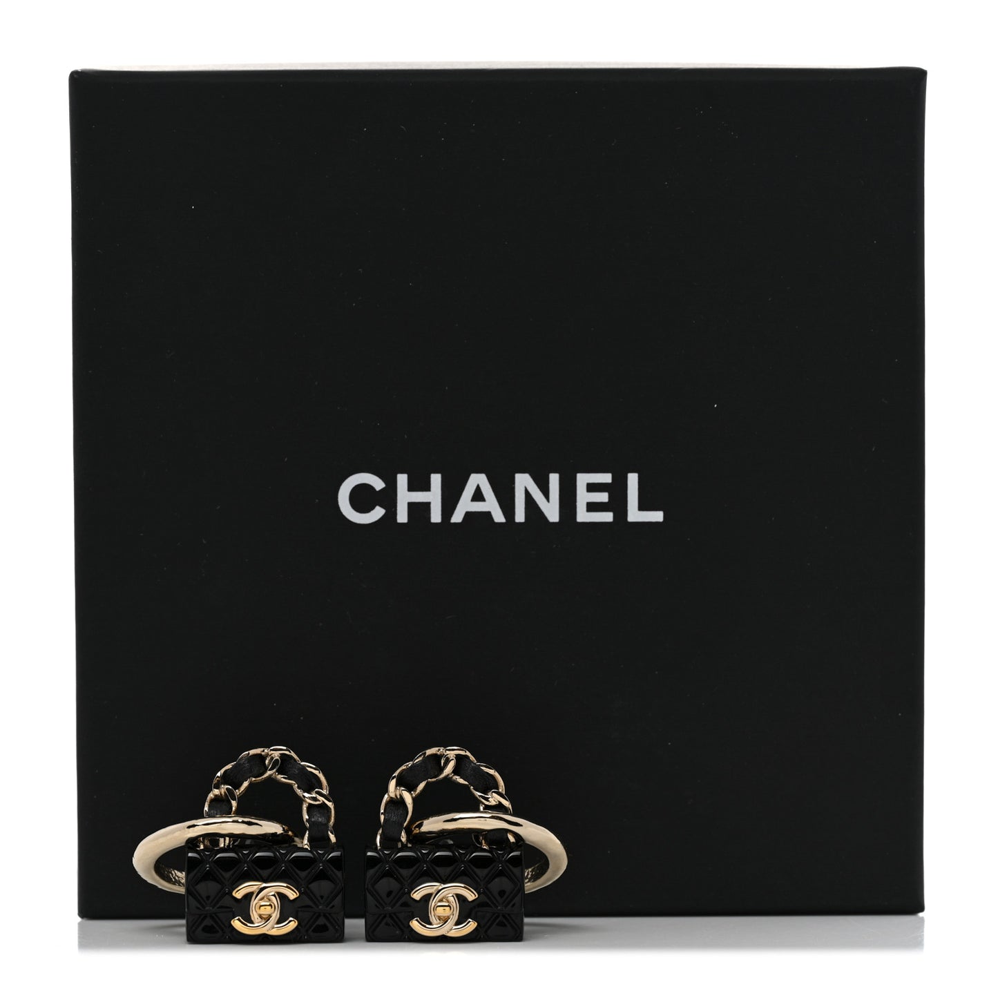 Metal Resin Lambskin Quilted CC Turnlock Chain Bag Hoop Black Gold