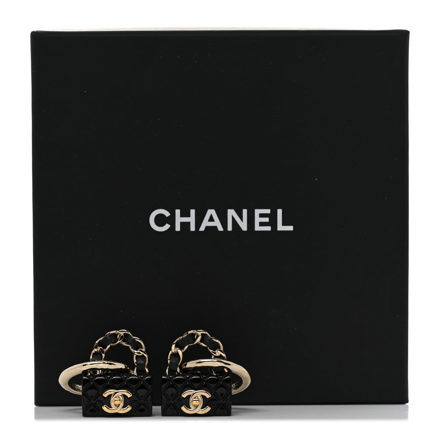 Chanel Metal Resin Lambskin Quilted CC Turnlock Chain Bag Hoop Black Gold 6 of 6