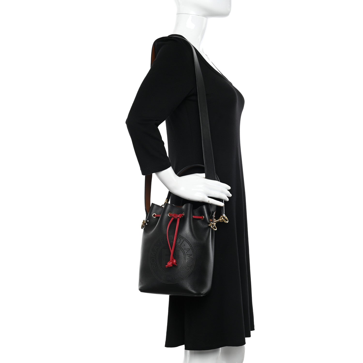 Fendi Vitello Grace F is Fendi Stamp Patch Perforated Small Mon Tresor Bucket Bag Black 2 of 10