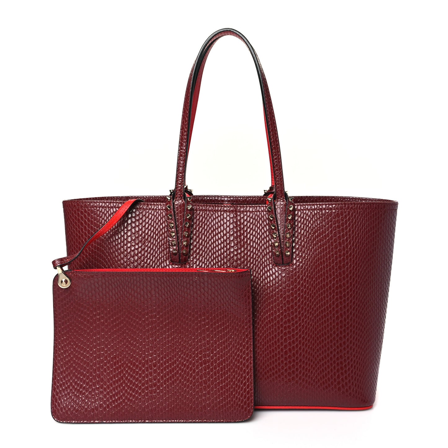 Calfskin Jurassic Embossed Spiked Small East West Cabata Tote Burgundy
