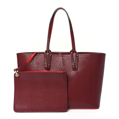 Christian Louboutin Calfskin Jurassic Embossed Spiked Small East West Cabata Tote Burgundy 1 of 10