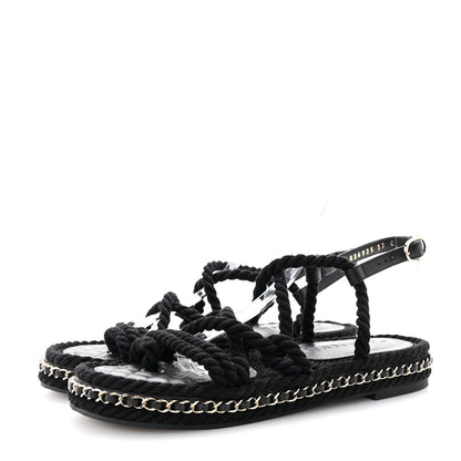 Chanel Lambskin Cord Chain CC Sandals 37 Black 4 of 9