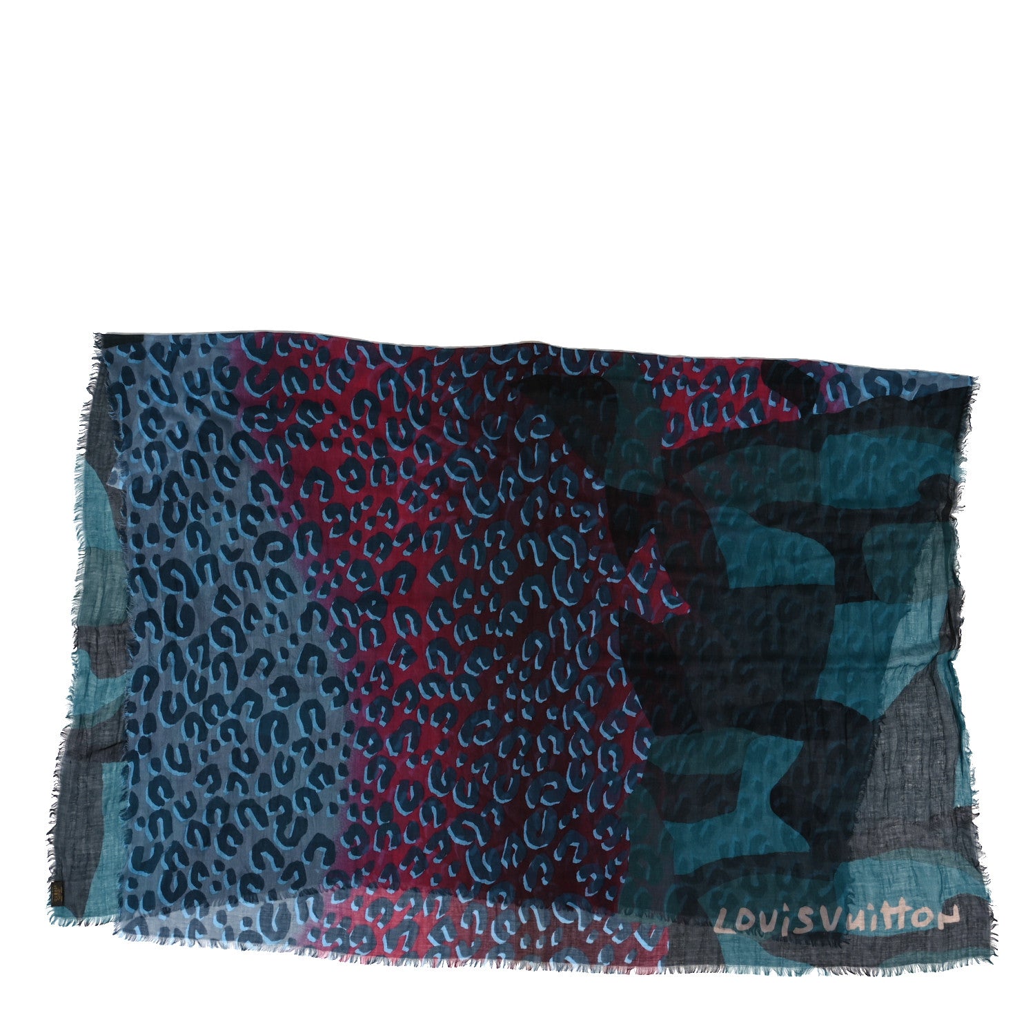 Louis Vuitton Cashmere Silk Leopard Scarf Blue Multicolor 2 of 3