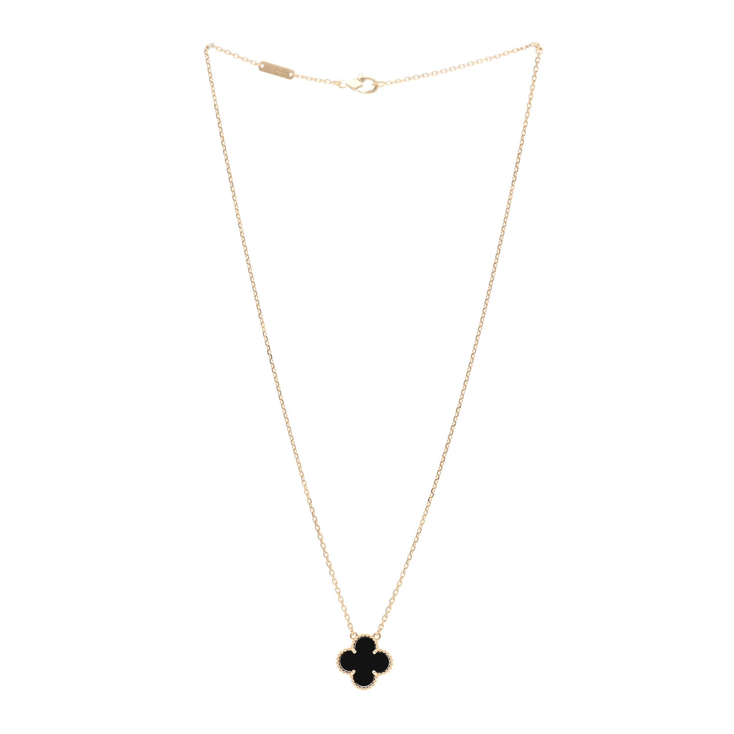 18K Yellow Gold Black Onyx Vintage Alhambra Pendant Necklace