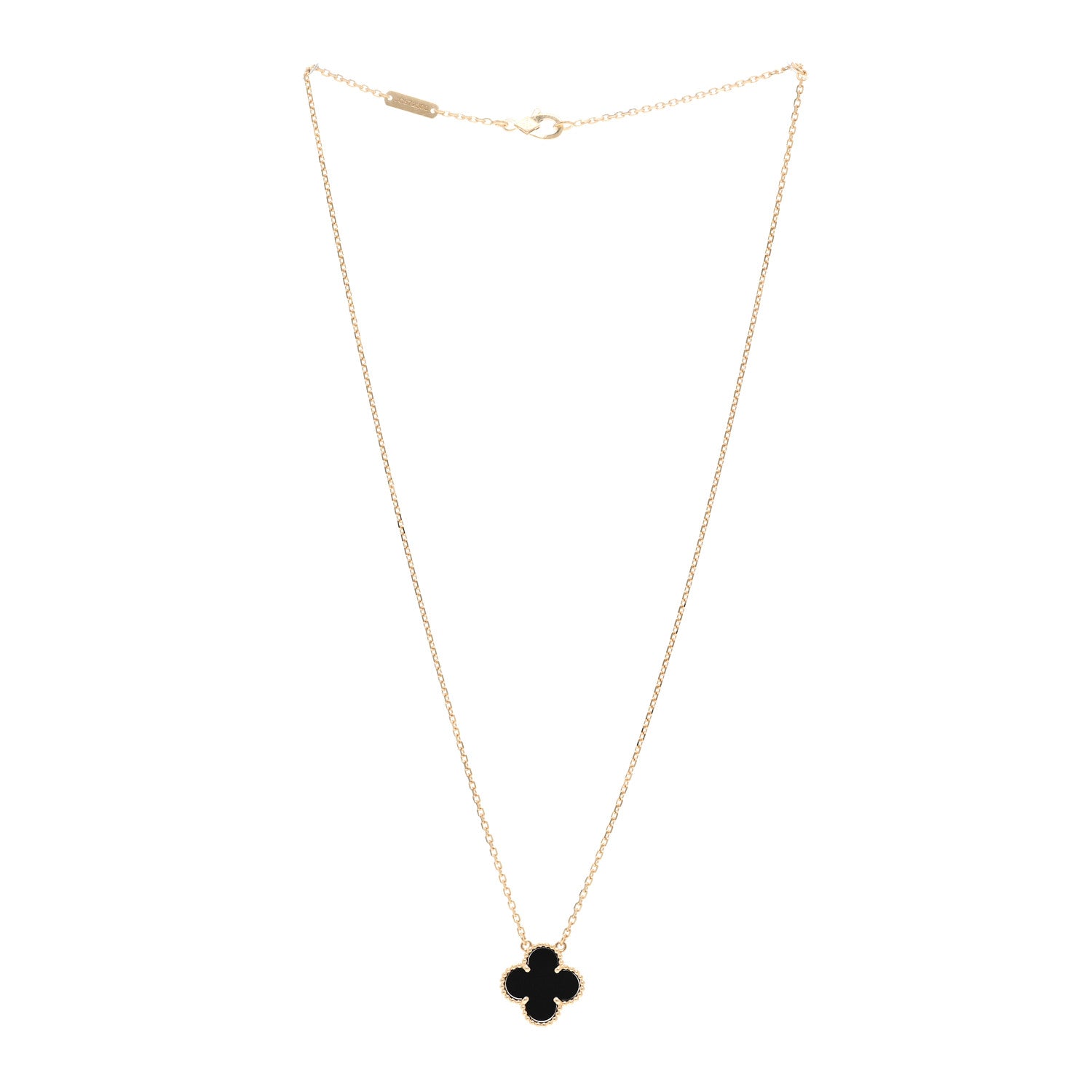 Van Cleef & Arpels 18K Yellow Gold Black Onyx Vintage Alhambra Pendant Necklace 3 of 5