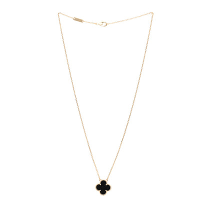 Van Cleef & Arpels 18K Yellow Gold Black Onyx Vintage Alhambra Pendant Necklace 3 of 5