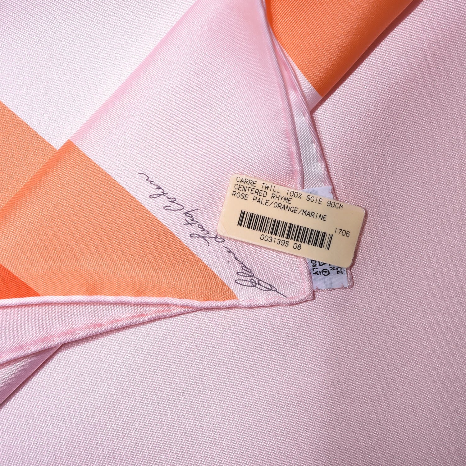 Hermes Silk Centered Rhyme de Elaine Lustig Cohen Scarf 90 Rose Pale Orange Marine 3 of 5