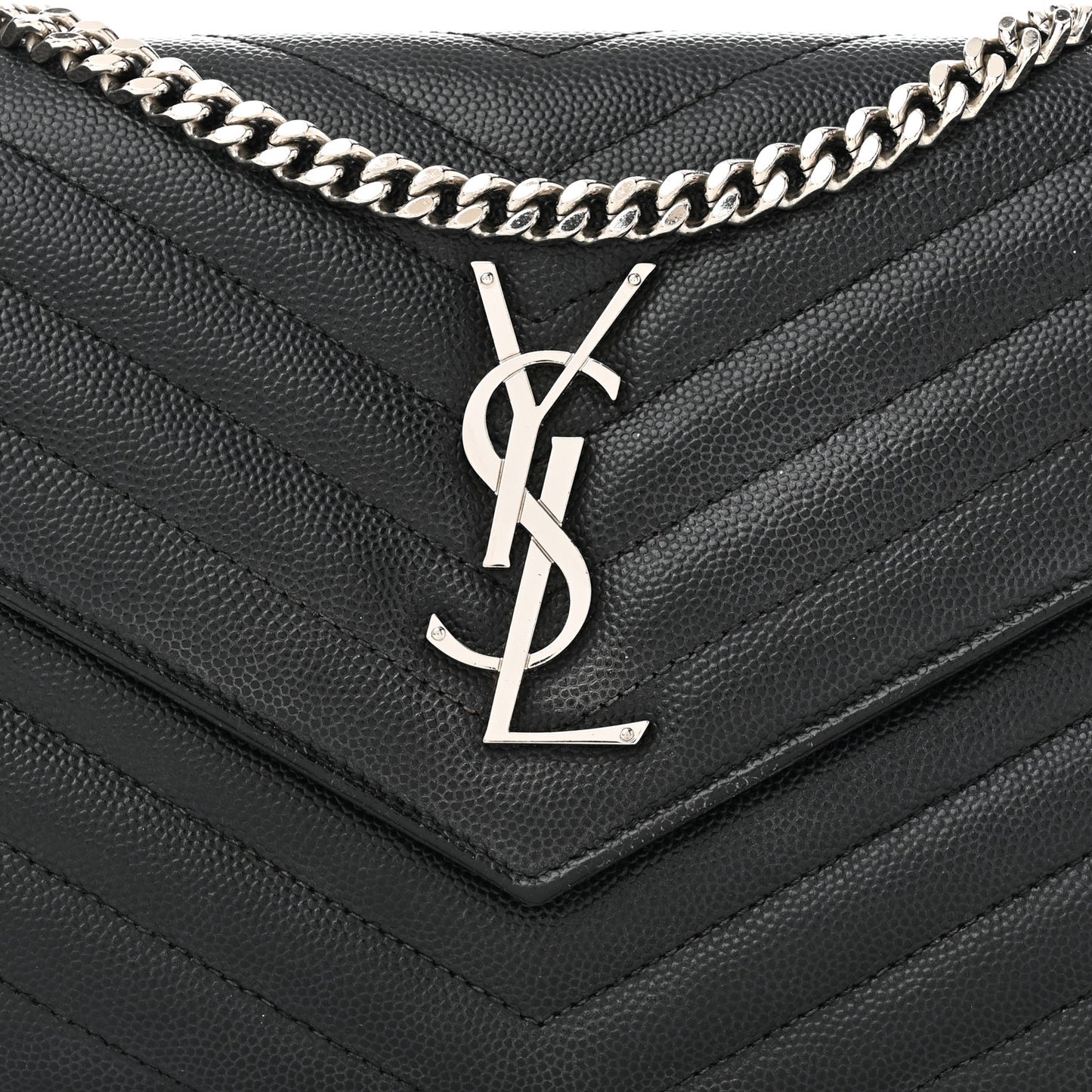Grain De Poudre Matelasse Chevron Monogram Chain Wallet Black