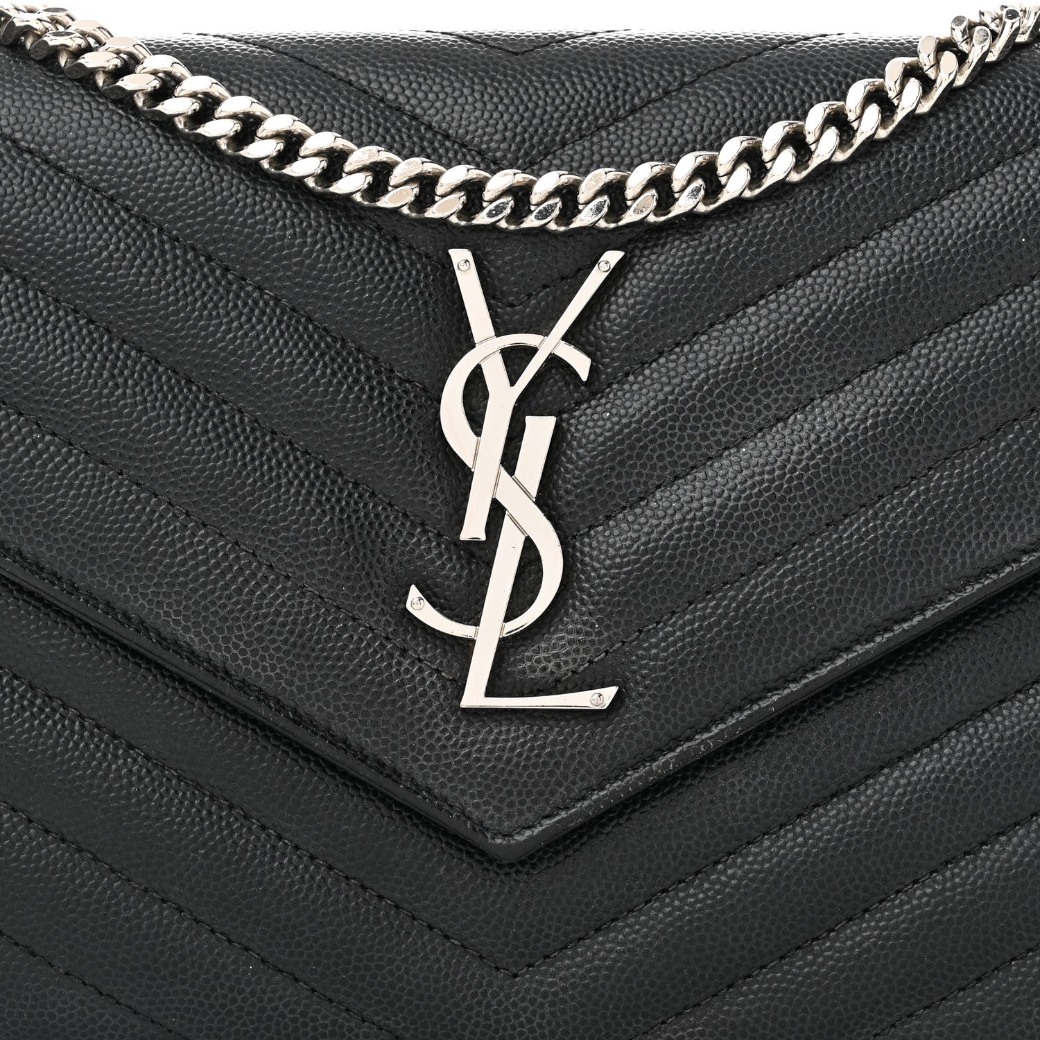 Saint Laurent Grain De Poudre Matelasse Chevron Monogram Chain Wallet Black 8 of 10