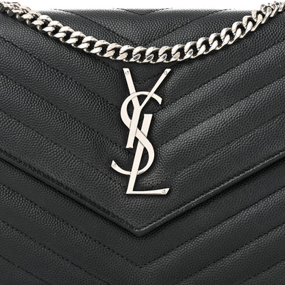 Saint Laurent Grain De Poudre Matelasse Chevron Monogram Chain Wallet Black 8 of 10