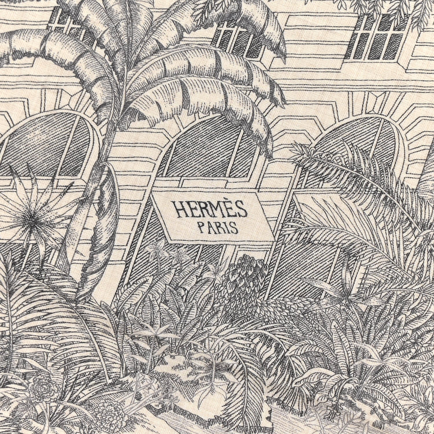 Hermes Cashmere Silk Faubourg Tropical Shawl 140 Naturel Gris Anthracite 2 of 5