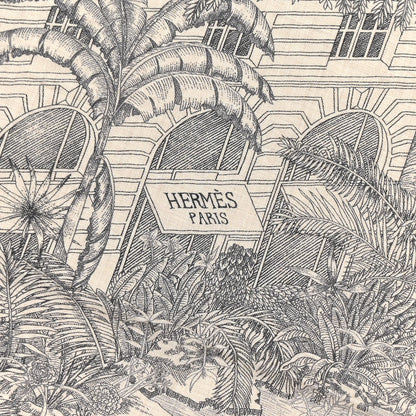 Hermes Cashmere Silk Faubourg Tropical Shawl 140 Naturel Gris Anthracite 2 of 5