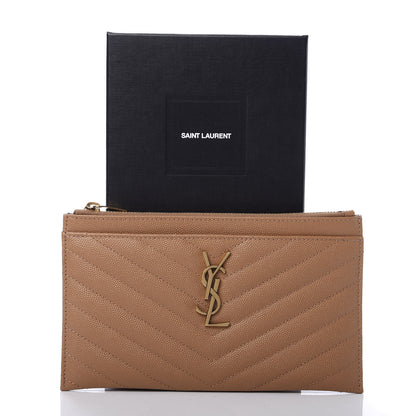Saint Laurent Grain De Poudre Chevron Monogram Bill Pouch Dune 8 of 8