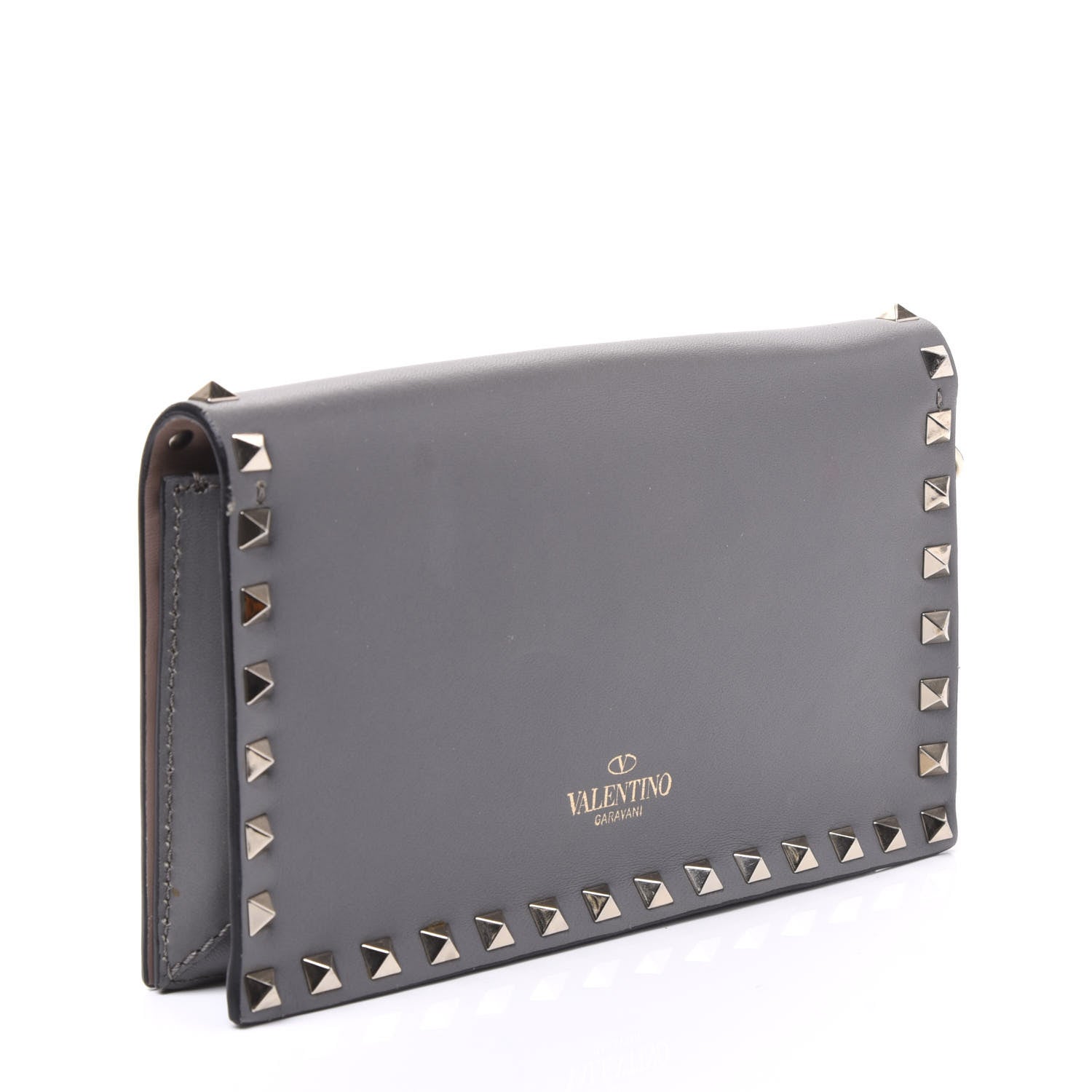 Valentino Garavani Nappa Small Rockstud Wristlet Clutch Grey 2 of 8